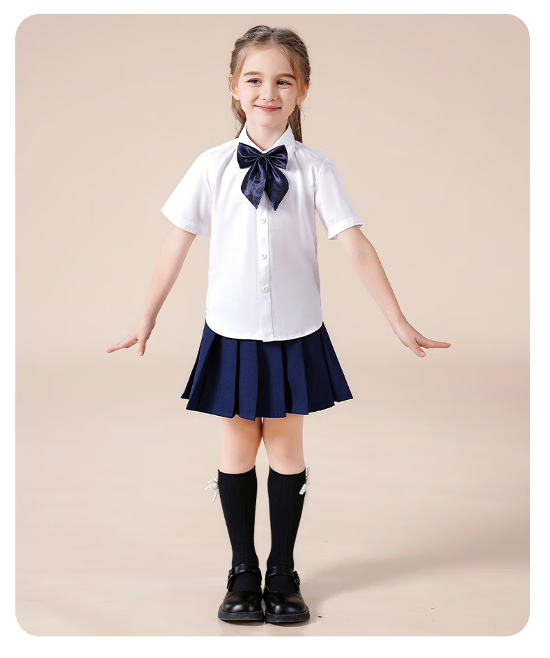 Luomeng Children's Short-Sleeve White Shirt, Girls' School Uniform, Spring And Summer Blouse for Older Children, Performance Student Class Uniform, White, Size 150 6