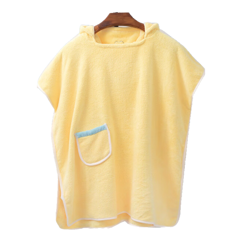 Grace 7A Antibacterial Children's Bath Towel Cape with Hood, Absorbent Baby Bathrobe, Thick Wrap for Boys And Girls, Wearable And Draping, Yellow