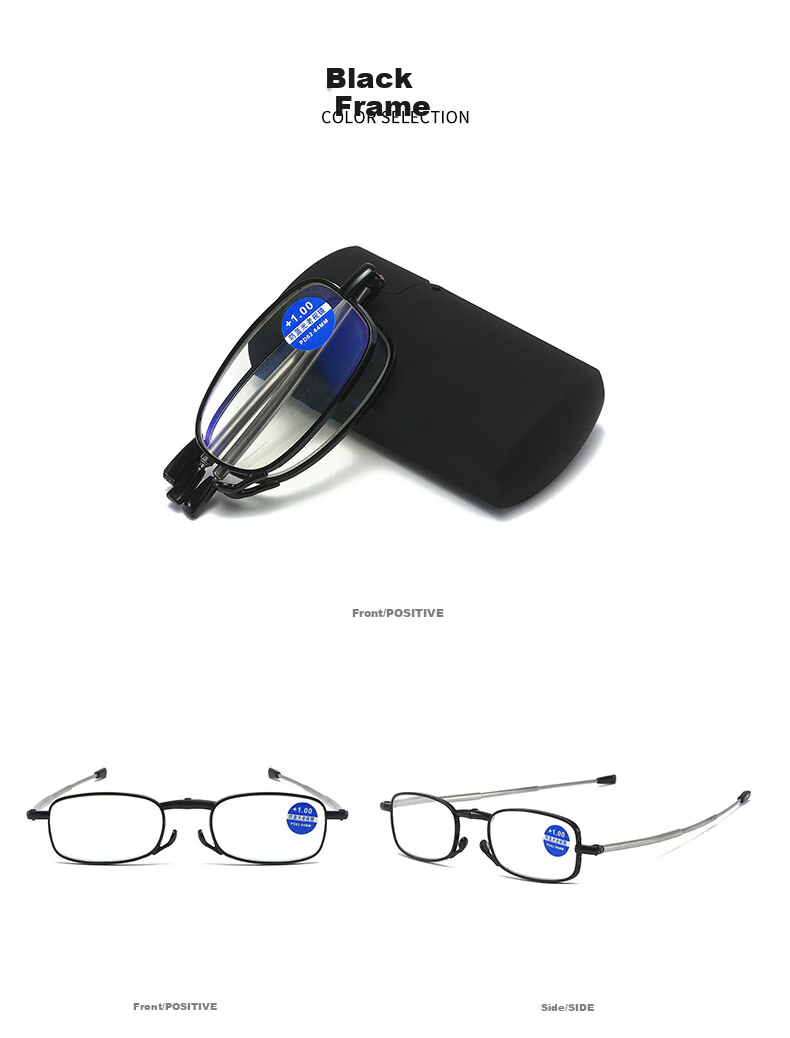 HB Folding Reading Glasses 150 Degrees, Black Anti-Blue Light Unisex Portable Comfortable High Definition Wear-Resistant XH Reading Glasses for Elderly 6