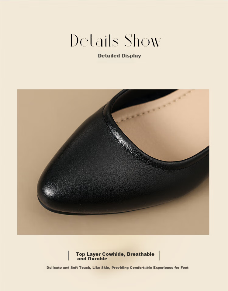 ZHR Top-Grain Leather Women's Pumps, Commuter Style, Chunky Heel, Comfortable Business Work Shoes for Women, KM31, Black, Size 38 8