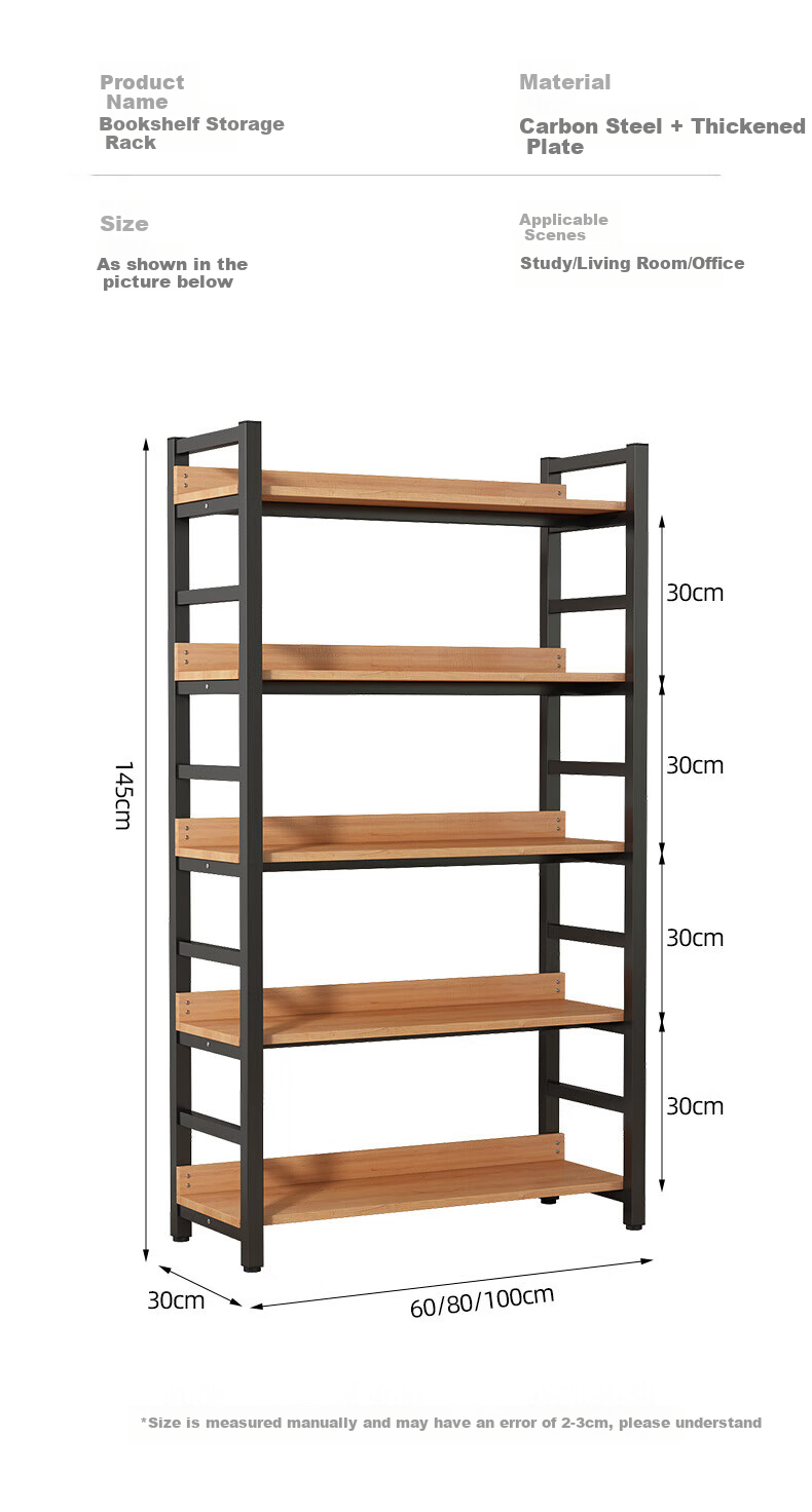 Milin Bookshelf Storage Rack, Floor-Standing Multi-Layer Organizer, Living Room Bookcase, Home Storage Shelf, Simple Storage Rack, 5 Tiers, 60cm 4