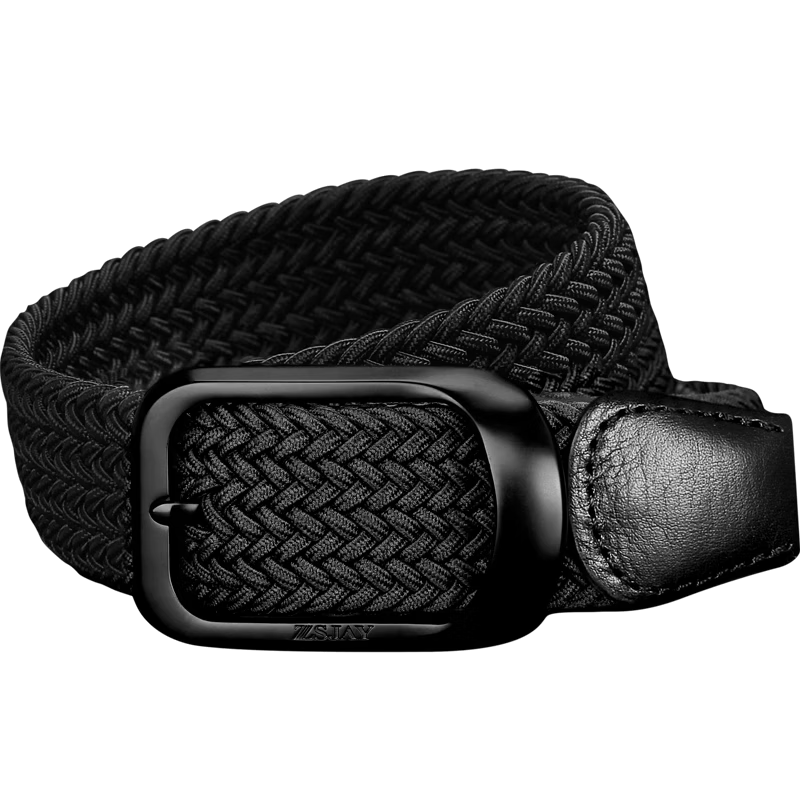 Tactical Bird Men's High-End Elastic Woven Belt with Pin Buckle, Stretch Canvas Leather Belt, Casual Plus Size Extended Length