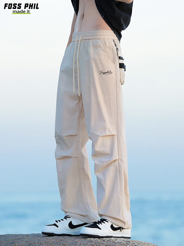 Foss Phil American-Style High Street Cargo Pants for Men, Spring And Autumn Ice-Cool Sports Straight-Leg Tapered Casual Pants, FPK57 Black M 13