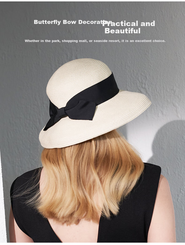 MARJA KURKI Sun Hat for Women, Versatile Portable Woven Sun Protection Hat, Fisherman Hat with Adjustable Brim, Roman Holiday Style, Beige 3