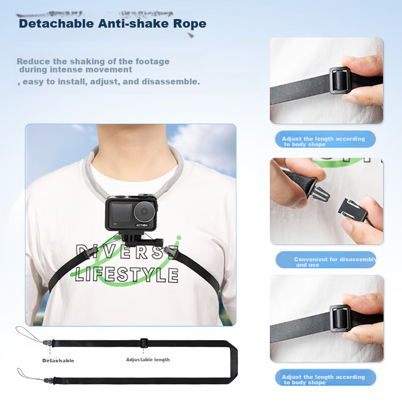 BIAZE Neck Strap Mount Compatible with DJI Action 6/5pro/4/nano, GoPro 13/12 Accessories, Outdoor Cycling Vlog Shooting, Insta360 Ace Pro 2 Action Camera
