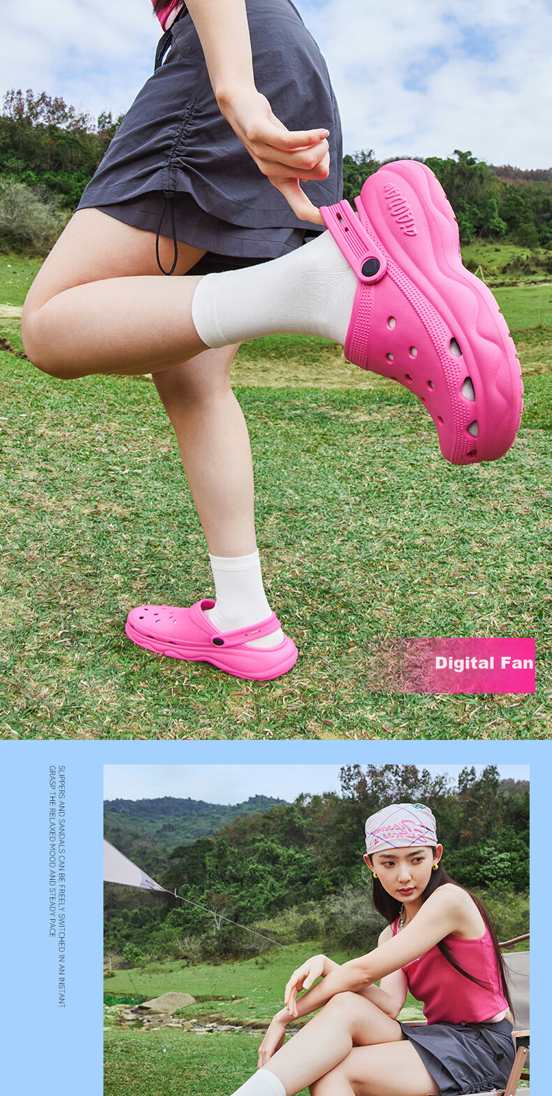 QIAODAN Women's Hamburger Perforated Shoes, Sneakers, Casual Shoes, Breathable Soft-Soled Sandals for Summer, Thick-Soled Height-Increasing Slippers for Wome 14
