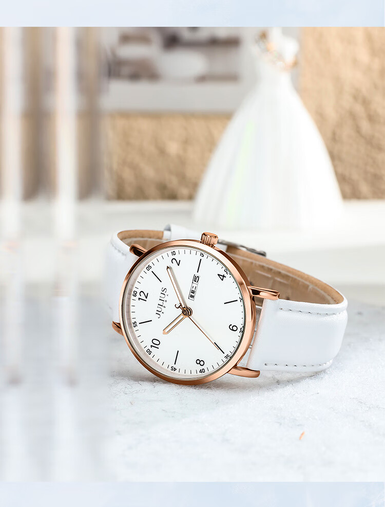 Julius Watch for Women, New Model, Suitable for Middle School And High School Students, Female Students' Exam Calendar Quartz Watch, White JA-1516LB 3