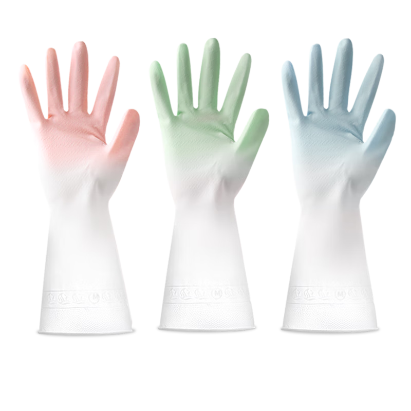 Fu Aijia Thickened Wear-Resistant Gradient PVC Dishwashing Gloves Kitchen Cleaning Gloves Durable L Size 3 Pairs Pack
