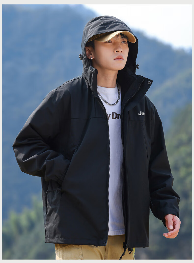 JEEP Three-In Windproof Mountaineering Jacket for Men, Spring And Autumn Outdoor Two-Piece Set 11