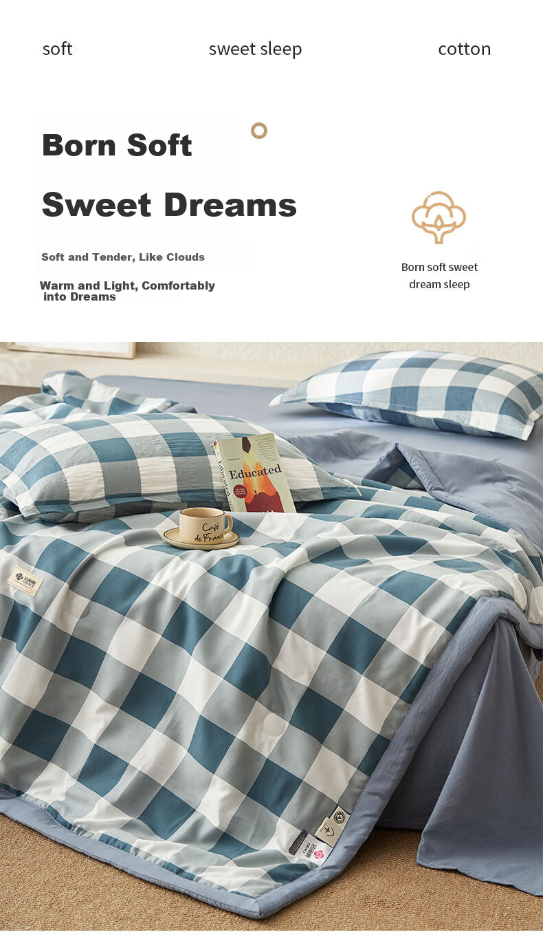 Grace A-Type 100% Xinjiang Cotton Summer Quilt, Air Conditioning Quilt, Washable Summer Cool Quilt, Thin Double-Size Comforter for Summer, 180*220cm 4