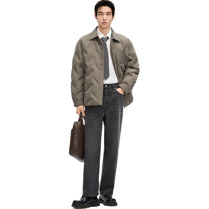 GXG Men's Loose Short down Jacket Shirt Coat Winter, Khaki Color, 165/S