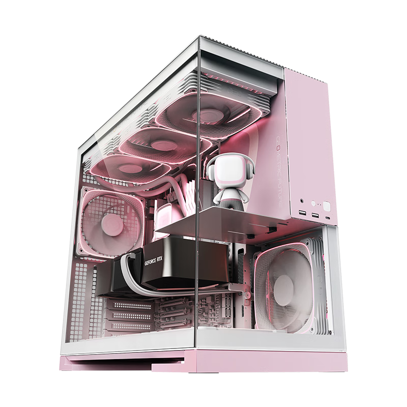 GeometricFuture Model5 Wukong Computer Case, Pink Limited Edition (Supports EATX Motherboard, 50 Series Graphics Card, 420/360 Radiator, Panoramic Case, Type-C Port)