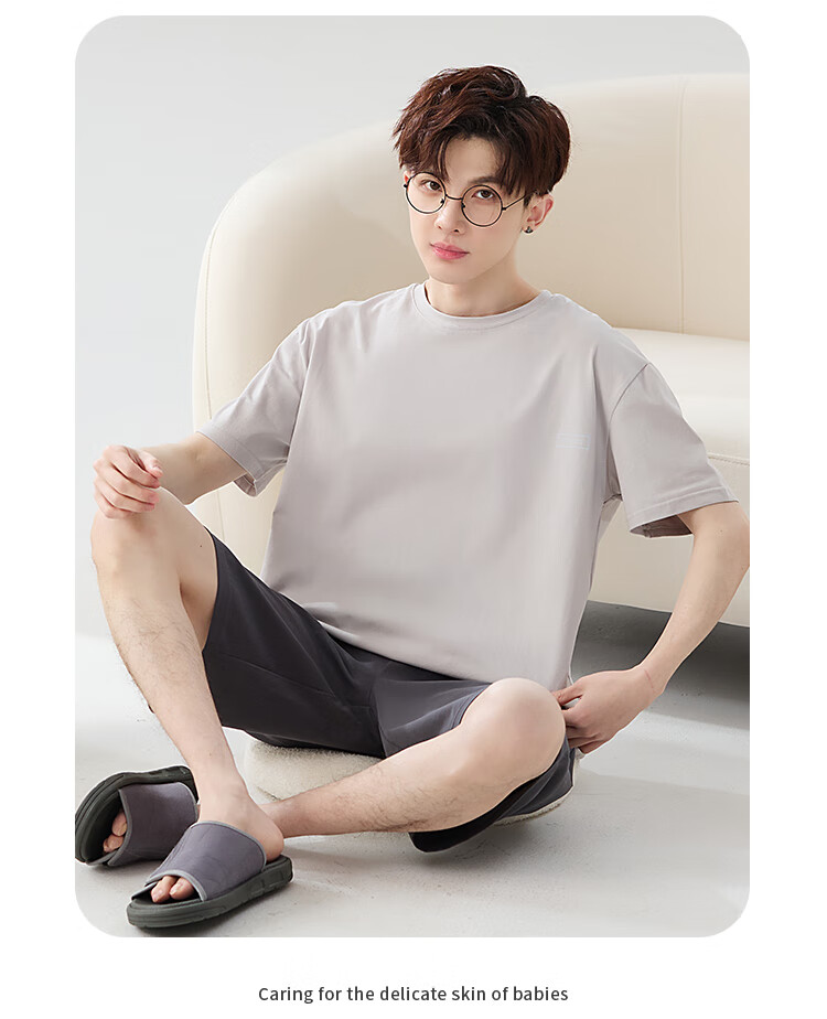 MiiOW Children's Pajamas, Youth Summer Pure Cotton Short-Sleeve Shorts Pajama Set, Puberty Wearable Loungewear Set 4