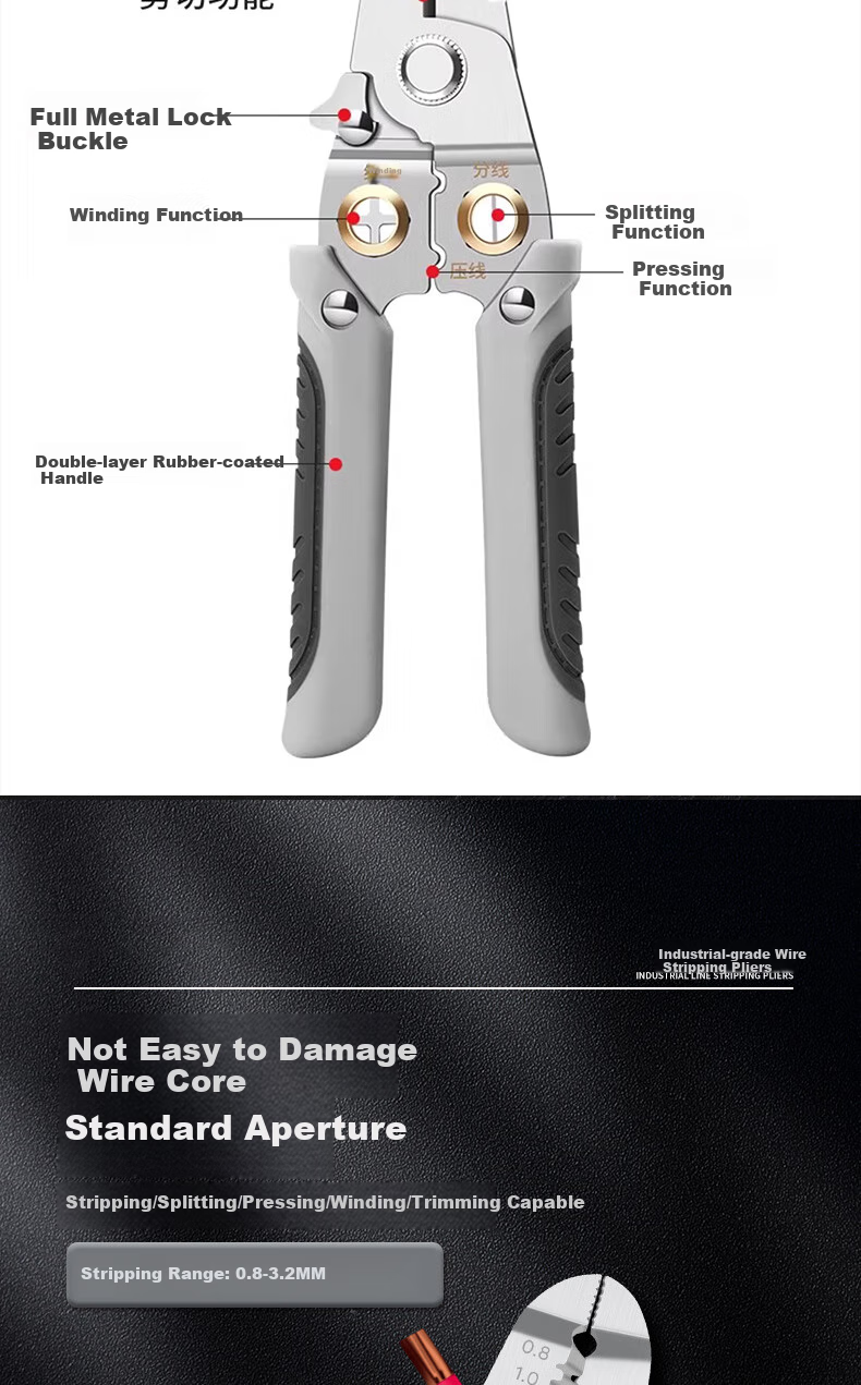 Jingkai Wire Stripping Pliers, Electrician's Pliers, 7-Inch Multifunctional Crimping Pliers, Wire Stripper, Cable Puller, Wiring Tool, Wire Peeling Pliers 4