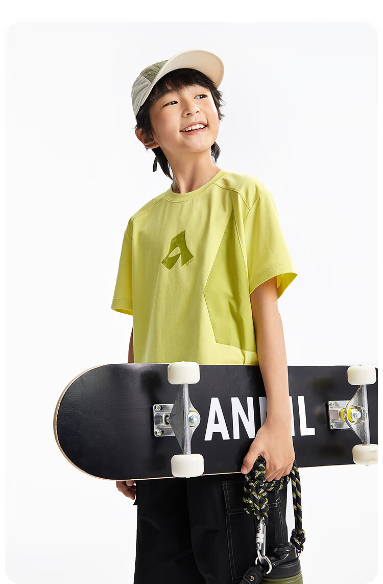 Annil Boys' Round Neck Short-Sleeve T-Shirt, 2025 Summer New Style, Quick-Dry Breathable Cool-Feeling Casual Elastic Contrasting Color 3