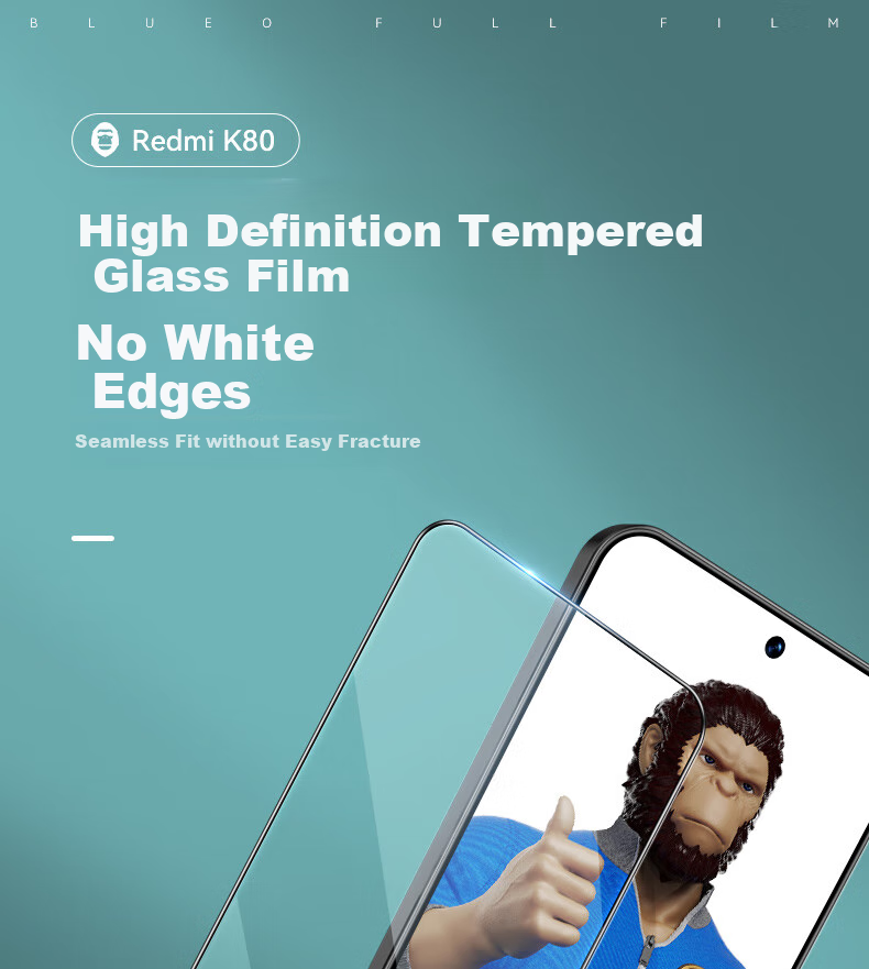 BLUEO Tempered Glass Screen Protector for Redmi K80/K80 Pro, High Definition Clear Anti-Drop Wear-Resistant Phone Protective Film 1