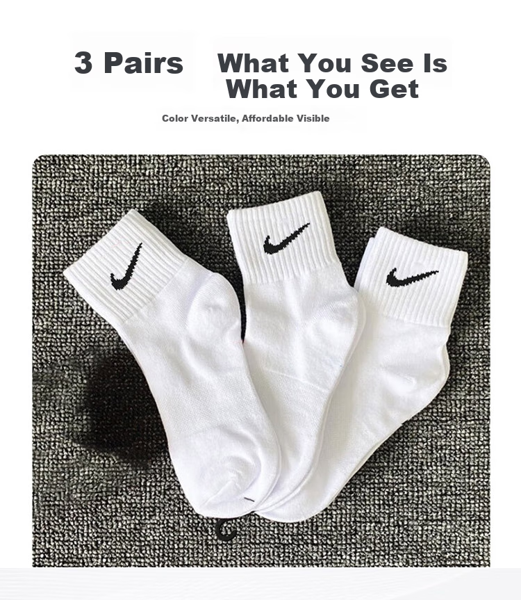 NIKE Men's Socks Three-Pack, Mid-Calf, Casual Socks, Athletic Socks, Basketball Socks, White Socks, SX7677-100 1