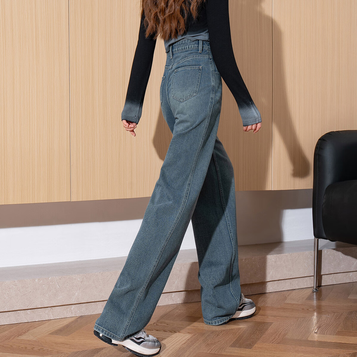 TonLion 2025 Spring Women's Wide-Leg Floor-Length Denim Jeans with Side Slits
