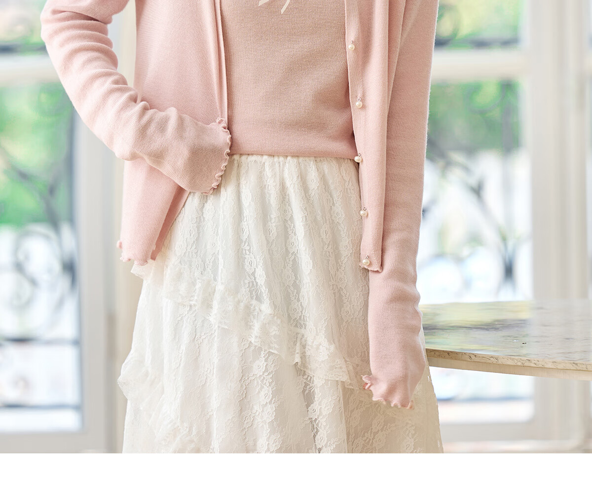 PinCai Knitted Cardigan for Women, Lace Design Inner Vest Two-Piece Set, Thin Knit Outer Jacket P52Z074 57