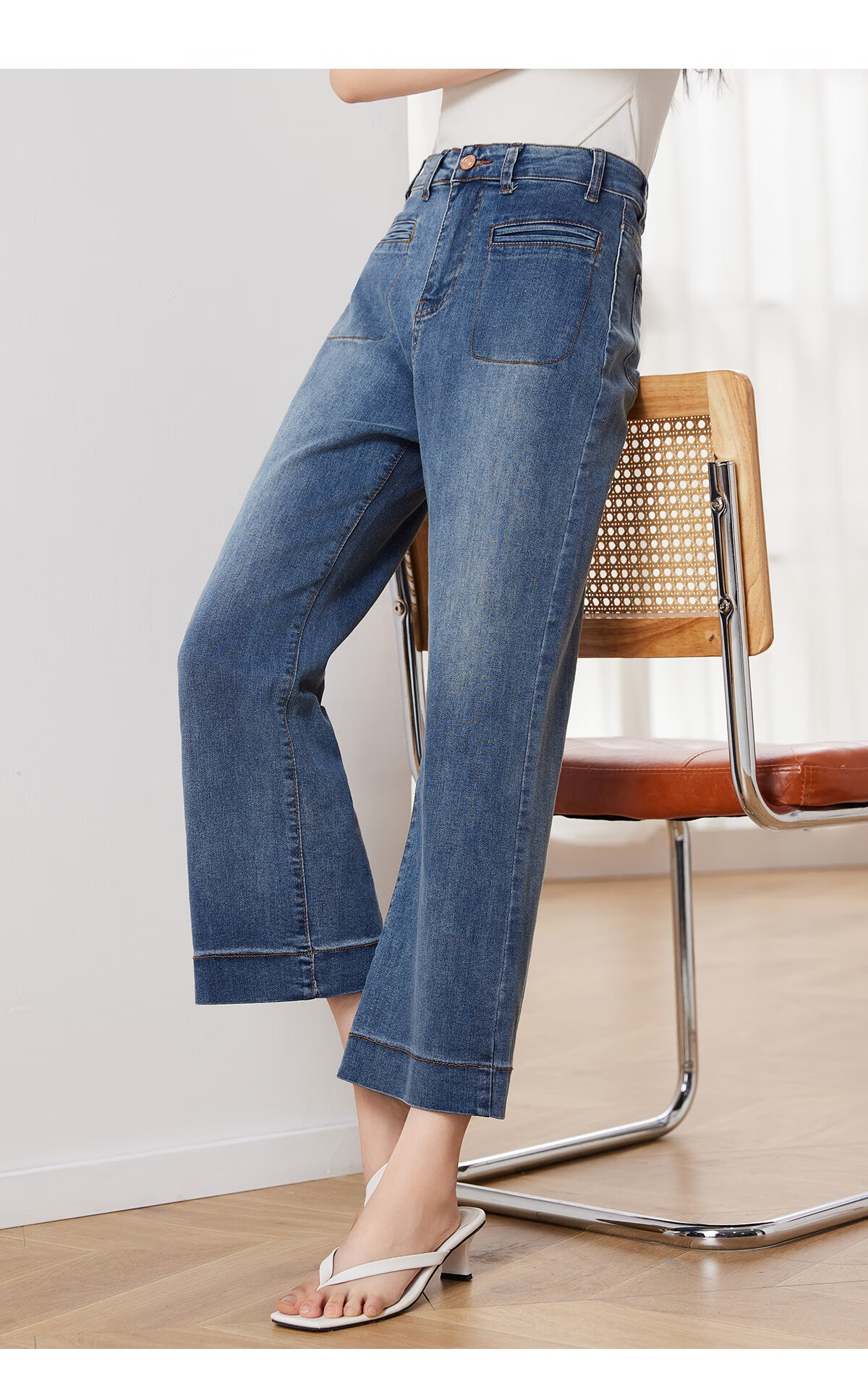Taxiang High-Waisted Jeans for Women with Pockets, Wide-Leg Pants, Versatile Straight-Leg Trousers, Fashionable Women's Pants, Long Pants T143N1016 18