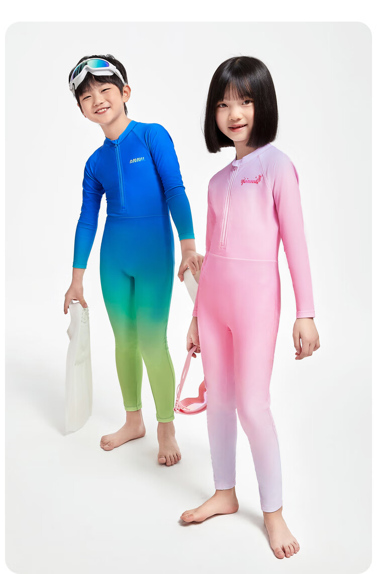 Annil Children's Clothing, Boys And Girls Long-Sleeve Long Pants One-Piece Swimsuit Set, Summer Elastic Water-Repellent Sun Protectio 7