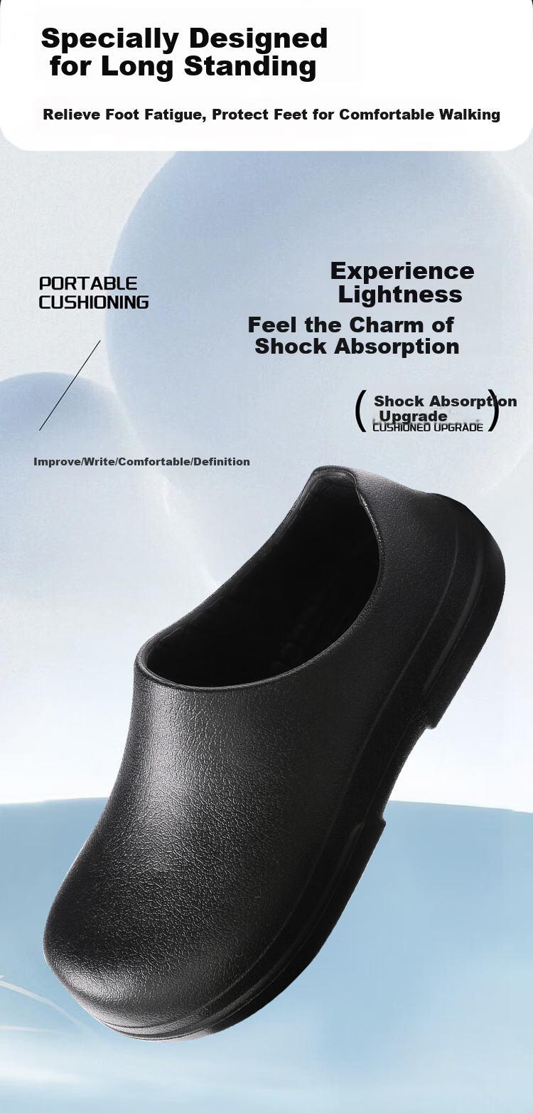 GUOLUOFEI Professional Chef Shoes, Non-Slip Kitchen Shoes for Men, Waterproof And Oil-Resistant Work Shoes for Kitchen Staff, Black, Size 41-42 8