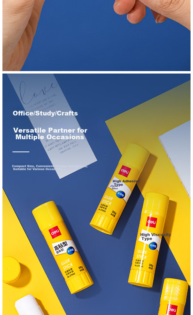 Deli [Lowest Price Online] 36g High-Adhesive PVP Solid Glue Stick, Strong Adhesion, Formaldehyde-Free Quick-Drying Durable Glue Stick, Student Stationery, 12 Pieces, Office Supplies, 27052 10