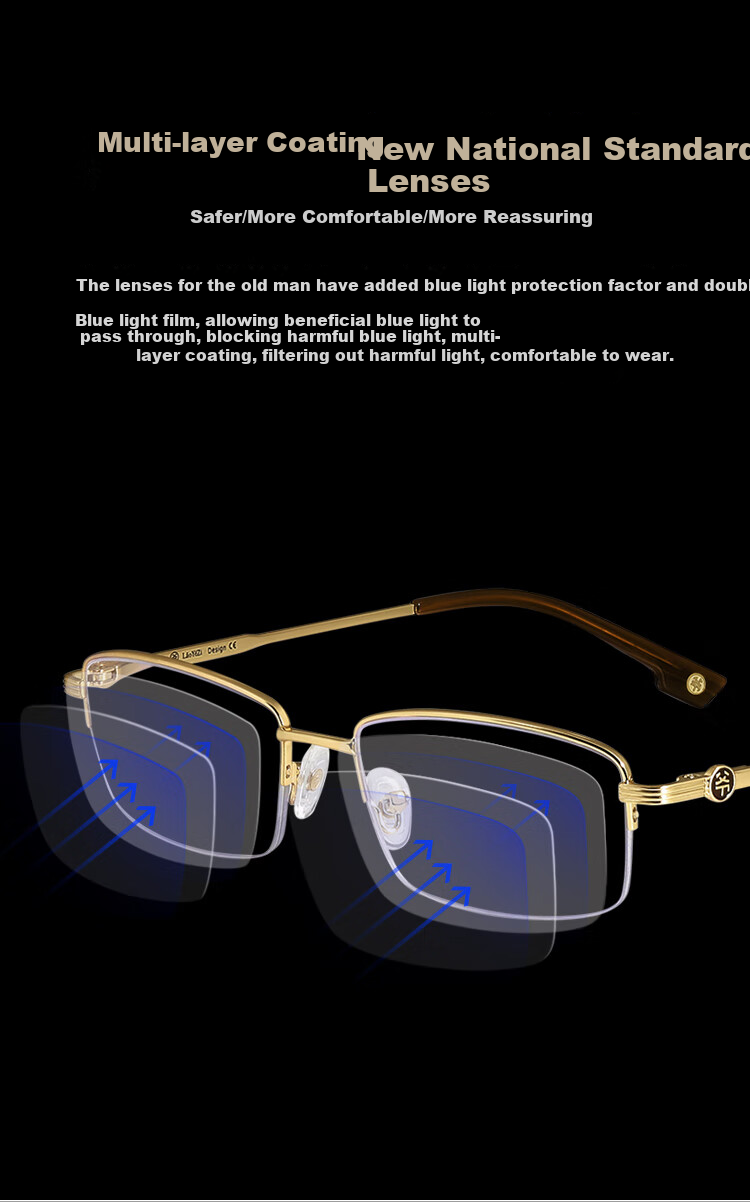 Laoyezi Anti-Blue Light Reading Glasses for Men And Women, New National Standard Presbyopic Glasses 70068 Gold 200 Degrees (55-59 Years Old) 3