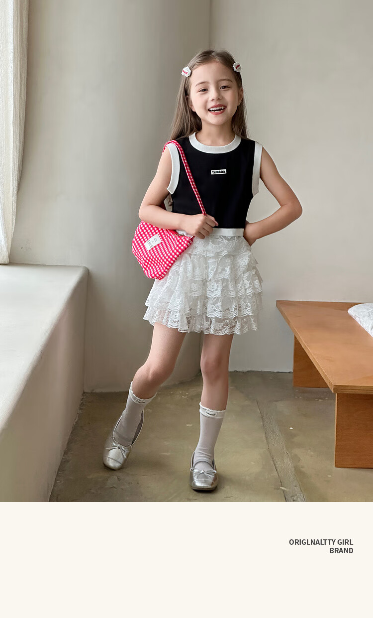 Tutuxiaoxiang Girls' Short Skirt, Children's Cake Skirt, Parent-Child Dress, Lace Midi Skirt, Black, Size 120, Height Approximately 120cm 24