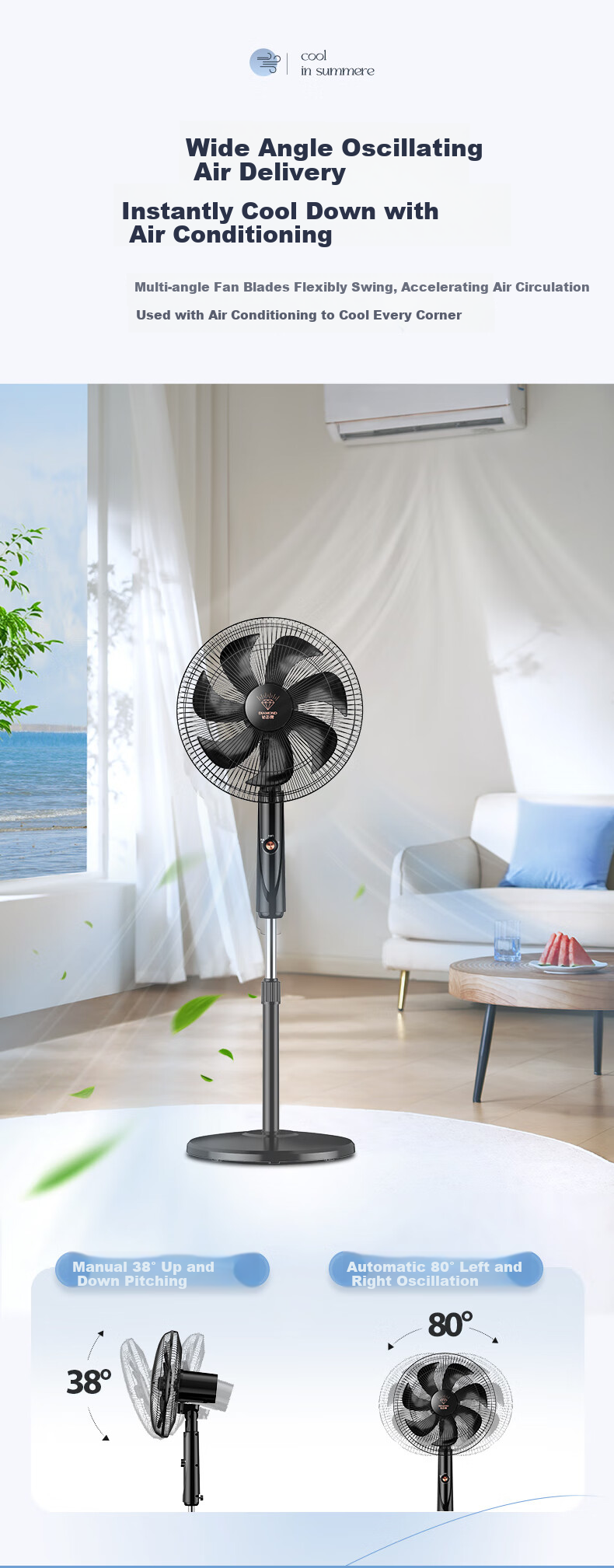 Diamond Brand [18 Inch + Pure Copper Motor + Level 1 DC Inverter] Household Standing Floor Fan Adjustable Industrial Fan Strong Wind DFS-ZFM05L 8