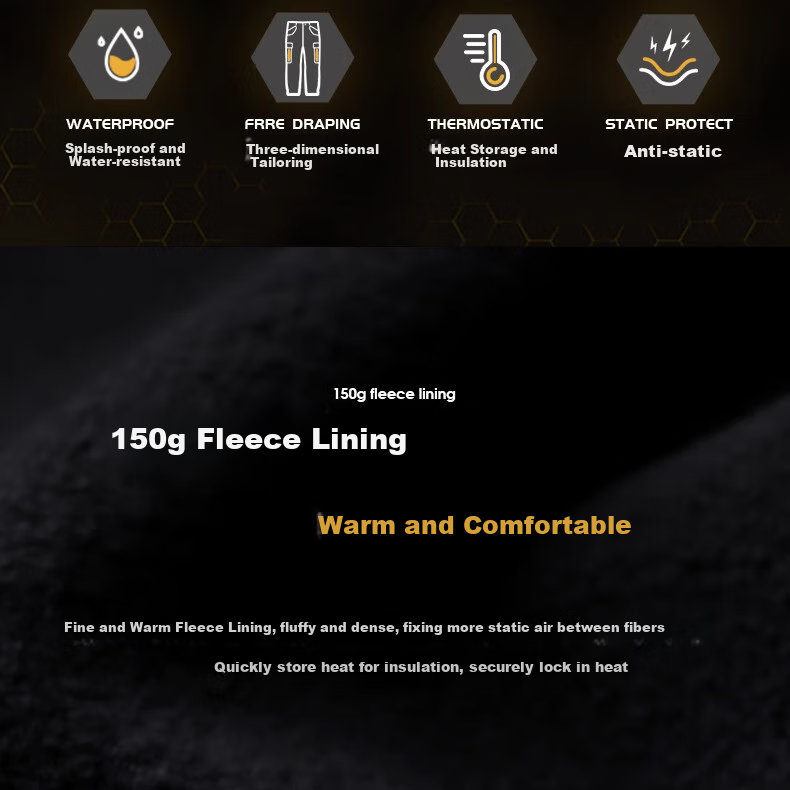 CAMEL Men's Loose Straight Wide-Leg Pants with Fleece Lining, Windproof, Water-Resistant, Large Pockets, Cargo Pants, Hiking Trousers for Men 1683 4