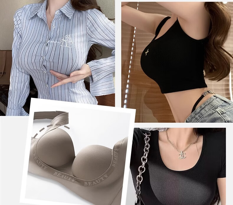GUJIN Round Bra for Women, Enhancing Small Breasts, Push-Up, Side Support, Letter Shoulder Straps, Cartoon Design, Lift And Support, Seamless Bra 6