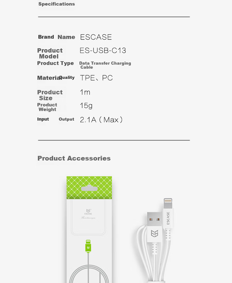 ESCASE Type-C Data Cable Charger Cord Suitable for Honor 300, Huawei Mate 70 Pro, Samsung, Xiaomi 15 Phones, OPPO Android Phones, Tablets, Car Use, 1 Meter C13 White 7