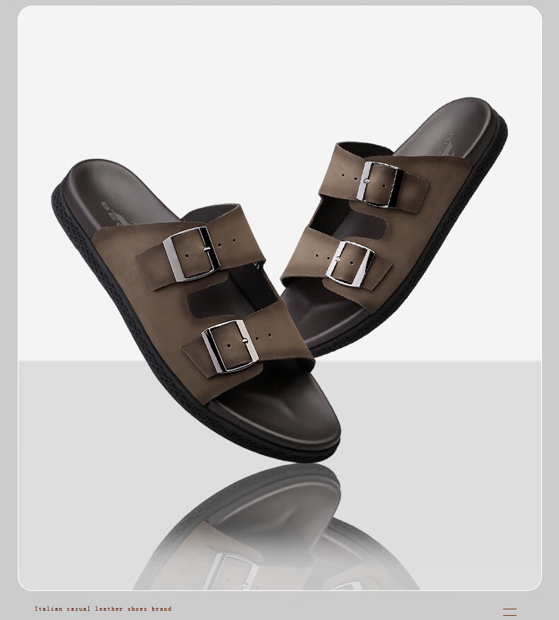 Ram Men's Genuine Leather High-End Slide Sandals Durable Non-Slip First Layer Cowhide Summer Beach Shoes Black Size 39 6