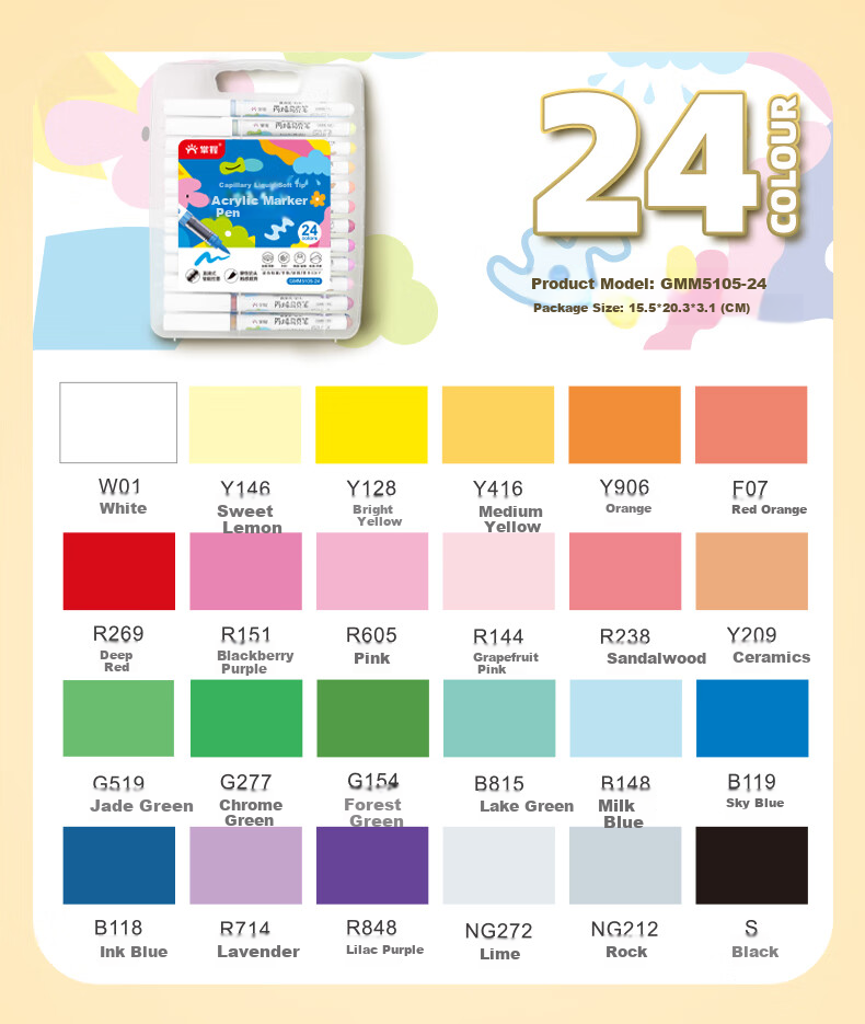 GRASP Direct Liquid Soft-Tip Acrylic Markers for Students, 24 Colors, Non-Translucent, Stackable, Elementary School Watercolor Pens, Paint Pens, Drawing Pens, Direct Liquid 24-Color Gift Box Set for Art Educatio 17