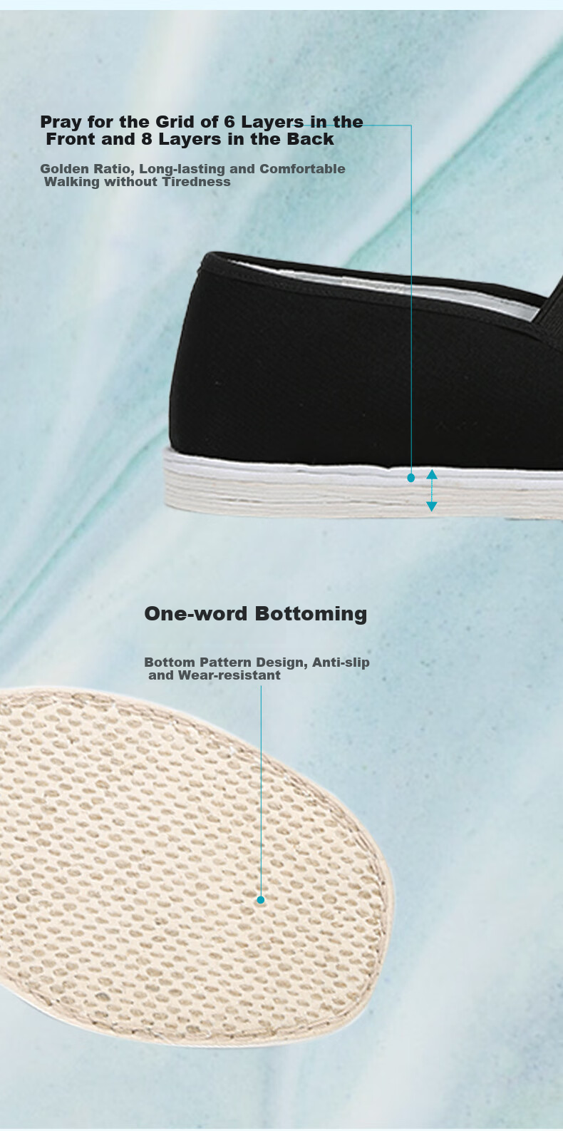 Laomeihua Mugwort Shock-Absorbing Traditional Beijing Cloth Shoes for Men, Handmade with Thousand-Layer Sole, Slip-On Loafers, No Gel Insert, Size 39 10