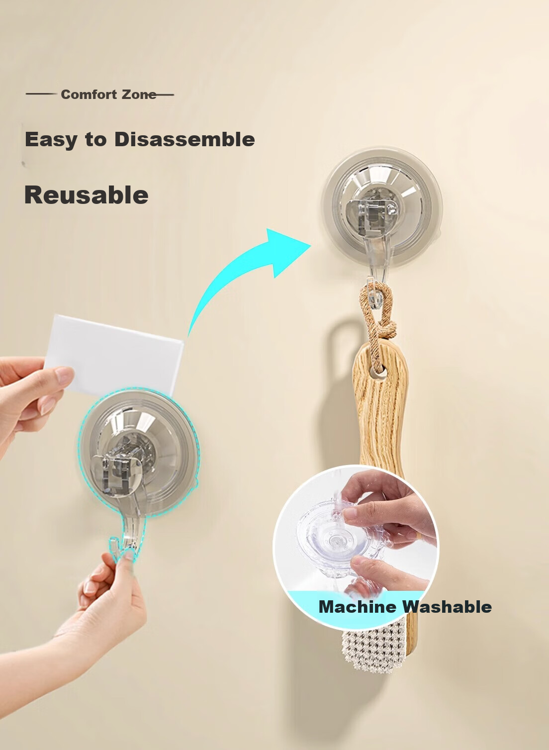 Tingjianshiguang Suction Cup Hooks, No Drilling Required, Strong Vacuum Power, for Bathroom Kitchen Toilet, Removable Adhesive Hooks, 2 Pieces 7