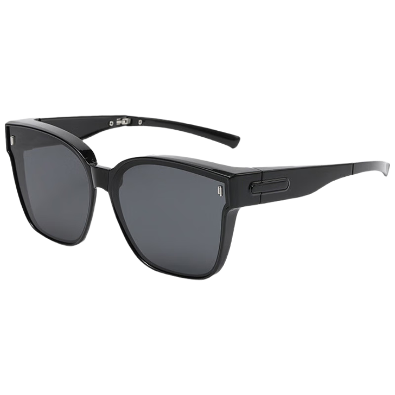 Boshide Sunglasses Clip-On, Sunglasses Clip-On for Myopia Glasses, Folding Clip-On Polarized, Glossy Black/gray Lens (Polarized)