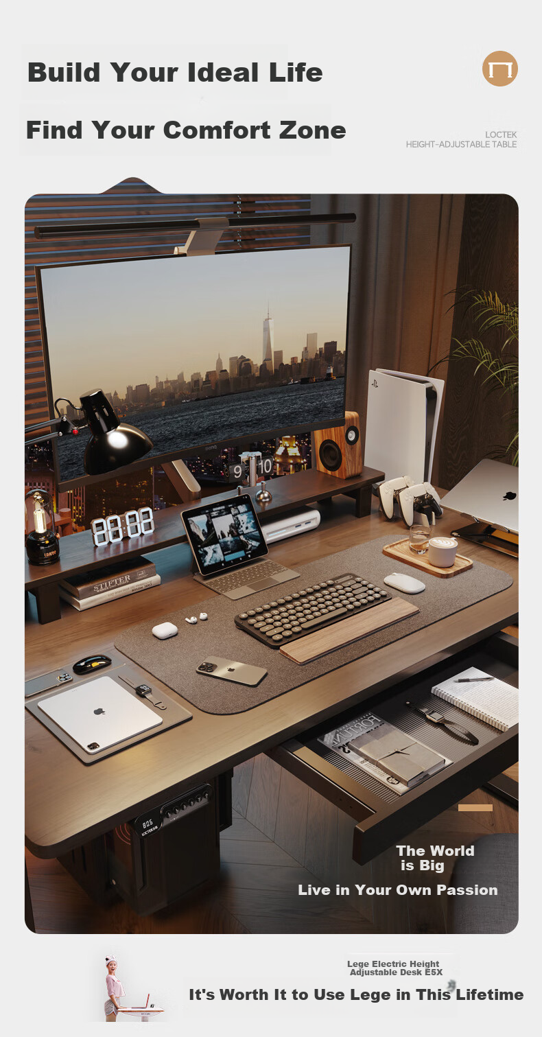 Loctek Electric Height Adjustable Desk, Computer Desk, Standing Desk for Office And Study, E5X-1.4M, Gray Wood Grain Color 2