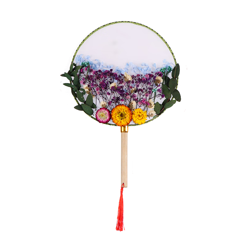 TaTanice Preserved Flower Fan DIY Kit Handmade Parent-Child Activity Dried Flower Round Fan Children's Gift Shadow and Fragrance