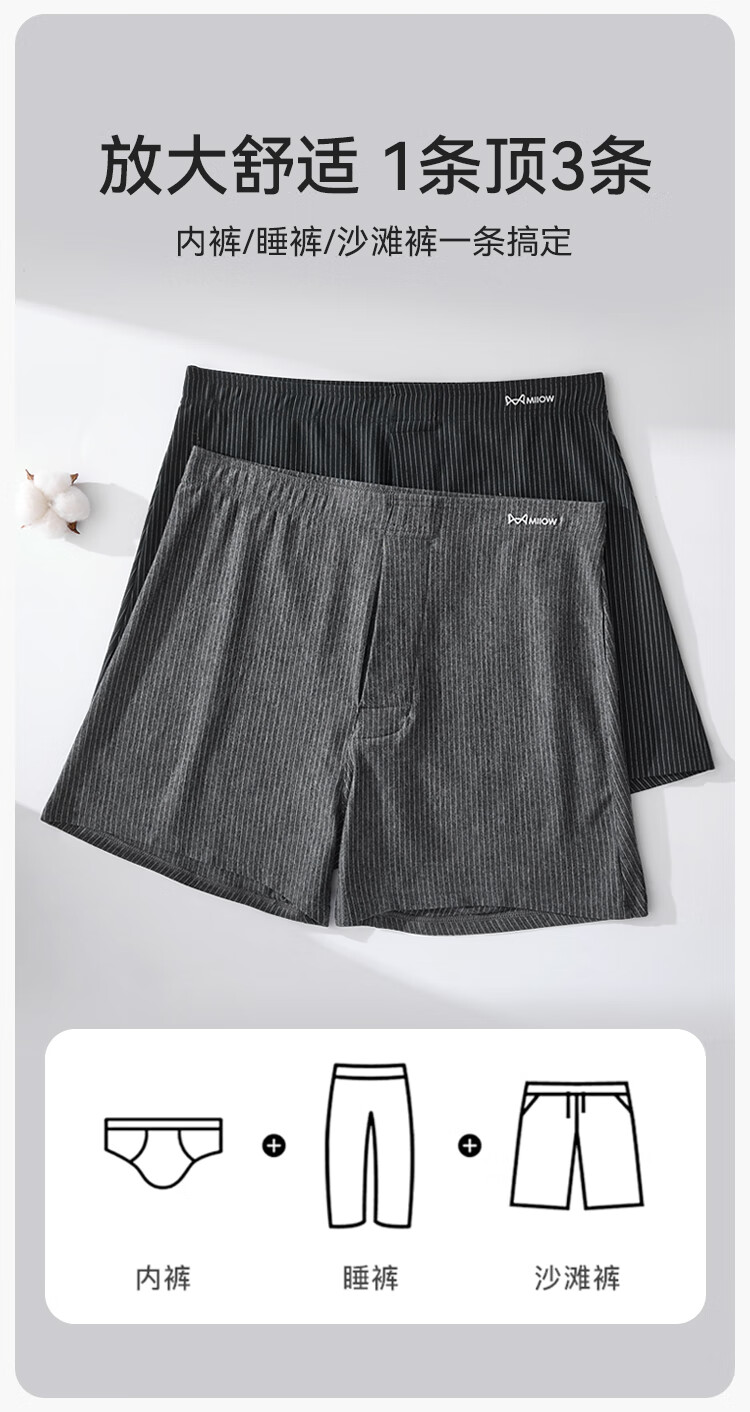 MiiOW Men's Boxer Briefs, Pure Cotton Loose-Fitting Sleep Shorts, Large Size Comfortable Breathable Boxer Shorts, 2 Pairs 4