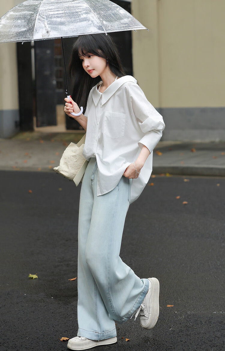 Dme [Pure Cotton Dominant Area] Spring And Autumn Korean-Style Slightly Chubby Pear-Shaped Shirt, Off-Shoulder, Tie-Waist, Concealing Shirt, Women's Top 13