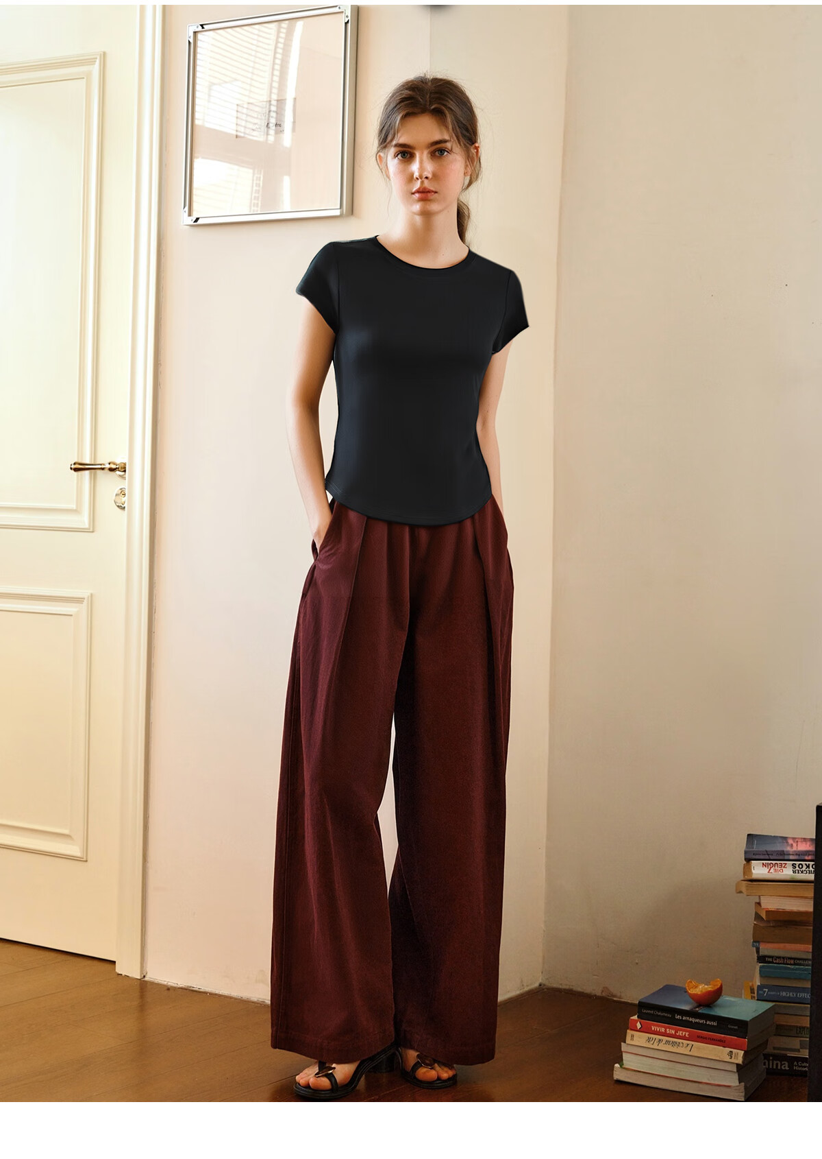 Olrain Oureier Round Neck Simple Versatile T-Shirt Women's Summer Short Sleeve Small Size Top Black M 35