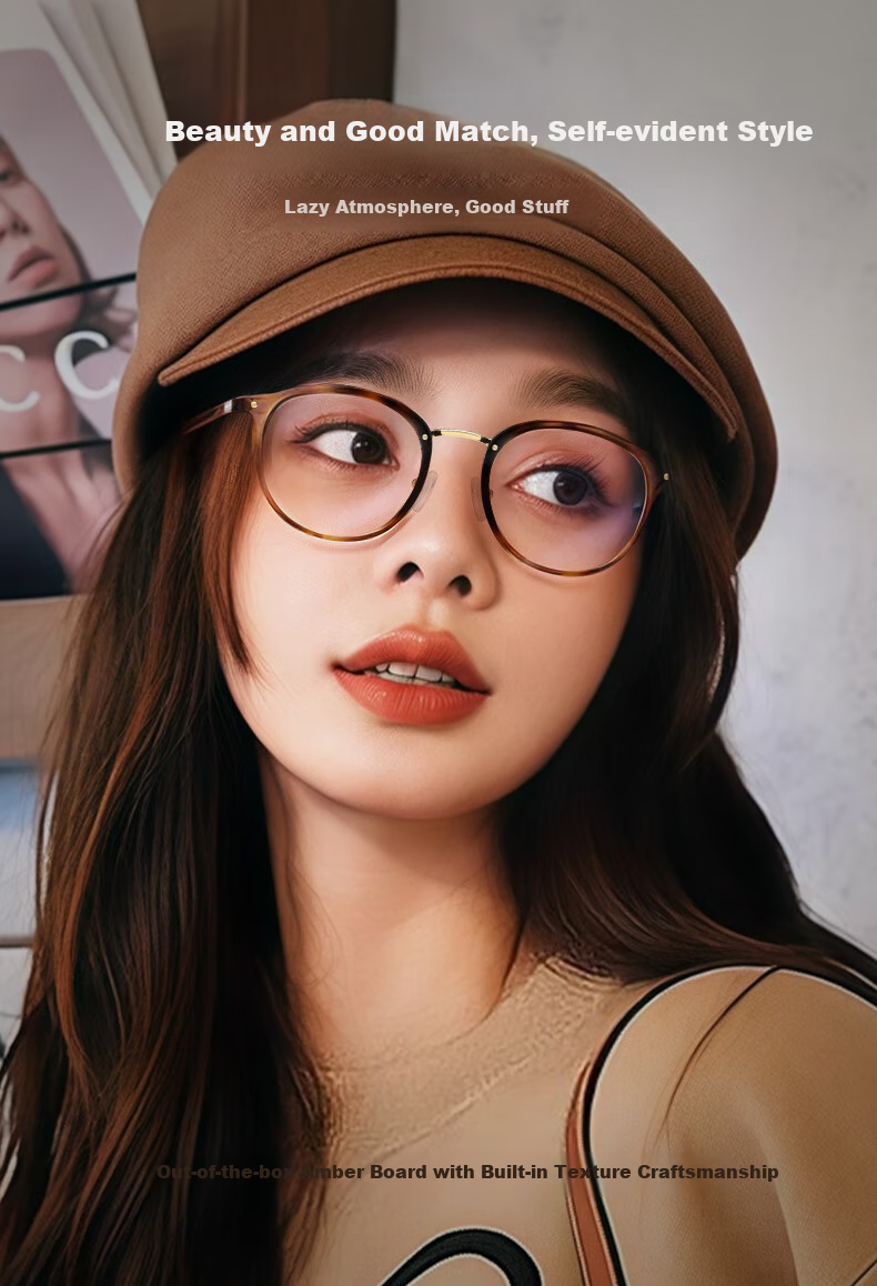 LOHO Tortoiseshell Round Frame Myopia Glasses for Women, Astigmatism Correction, Blue Light Blocking, Ultra-Lightweight, Bare-Faced Eyeglasses Frame, Professional Prescription, Zeiss Lenses 3