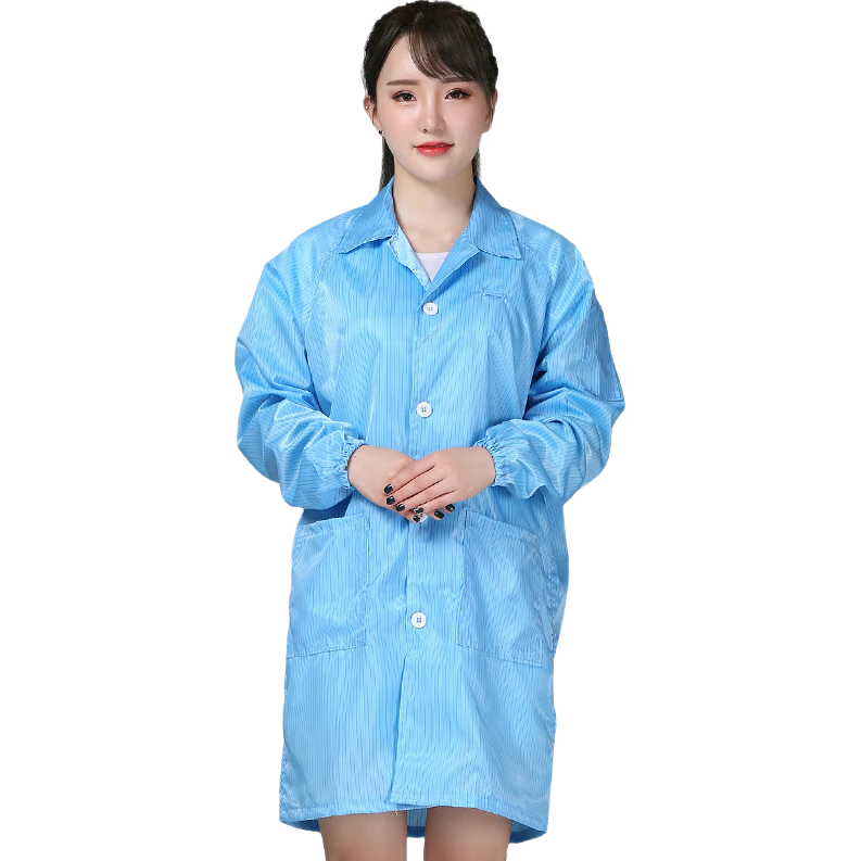 Houchuang Striped Anti-Static Gown, Food And Electronics Workshop Clean Room Workwear, Blue Gown, M Size
