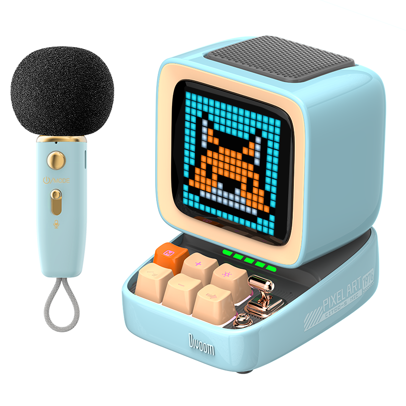Divoom Pixel Retro Bluetooth Speaker with Karaoke Microphone, Children's Singing Mic for Home Desktop Computer, Small Speaker, Birthday Gift for Boys And Girls with High-End Feel, Mid-Autumn Festival Present
