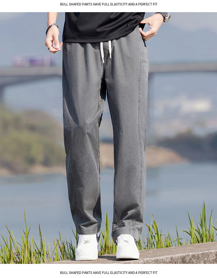 JEEP [Pure Cotton Lightweight] Straight-Leg Casual Pants for Men, 2026 Summer New Style Cargo Wide-Leg Trousers, Men's Long Pants 12