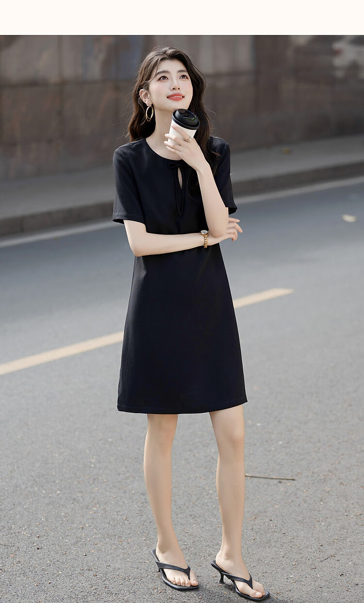 Dme [Luxurious Acidic] Summer Elegant Style Hollow-Out Bow Mini Black Dress Straight-Leg Slimming Women's Dress 6