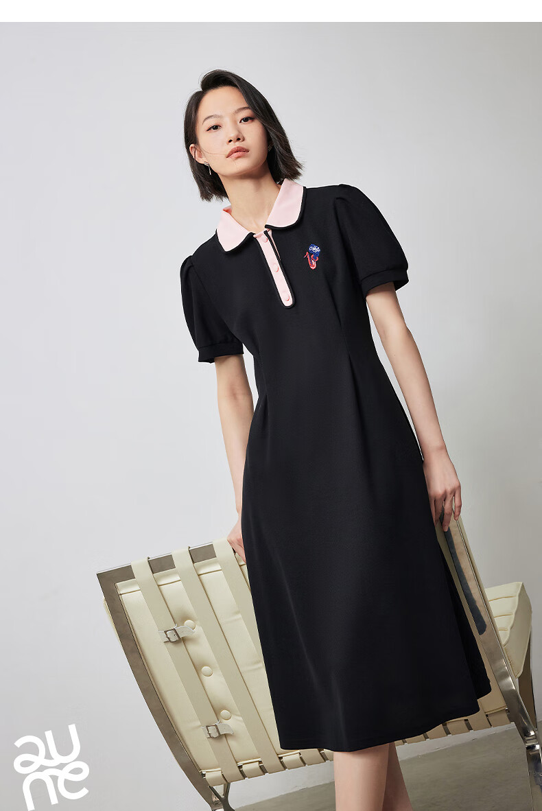 Chuyu Polo Collar Dress with Waist-Cinching Slimming Effect for Women, New Summer 2025 A-Line Short-Sleeve T-Shirt Midi Skirt, Gray, Size S 21