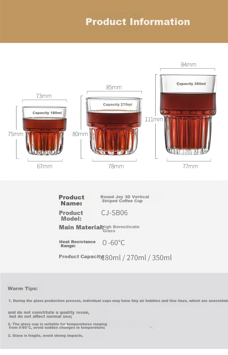 Circle Joy Glass Coffee Retro Vertical Striped Ice Americano Ice Coffee Pot Latte Cup Italian Espresso Cup, Set of 2 11